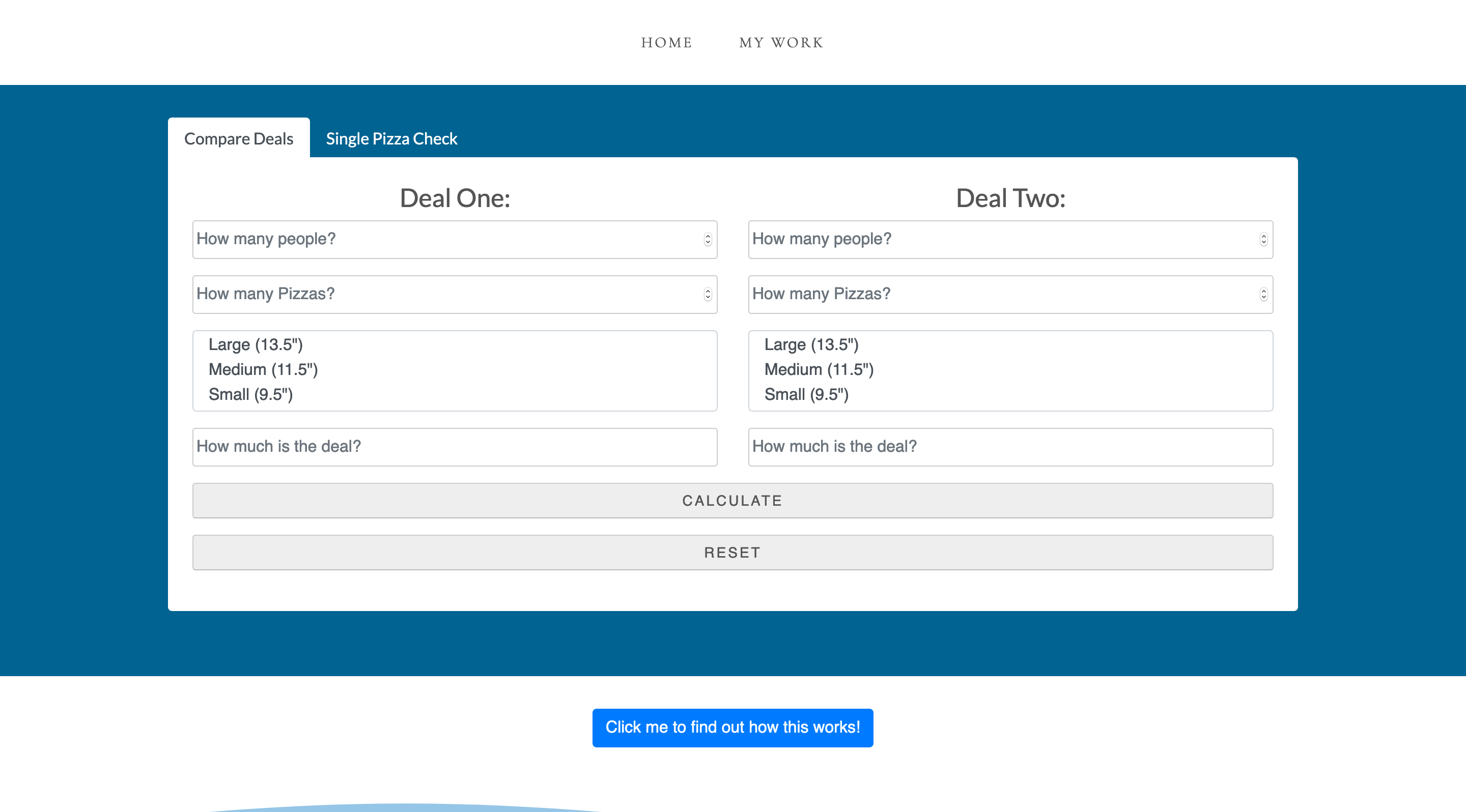 Pizza size and cost checker